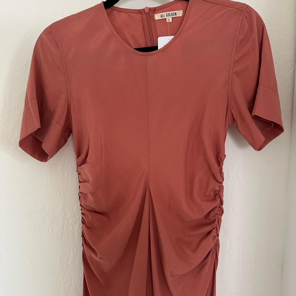 Ali Golden Ruched Side Dress NWT S